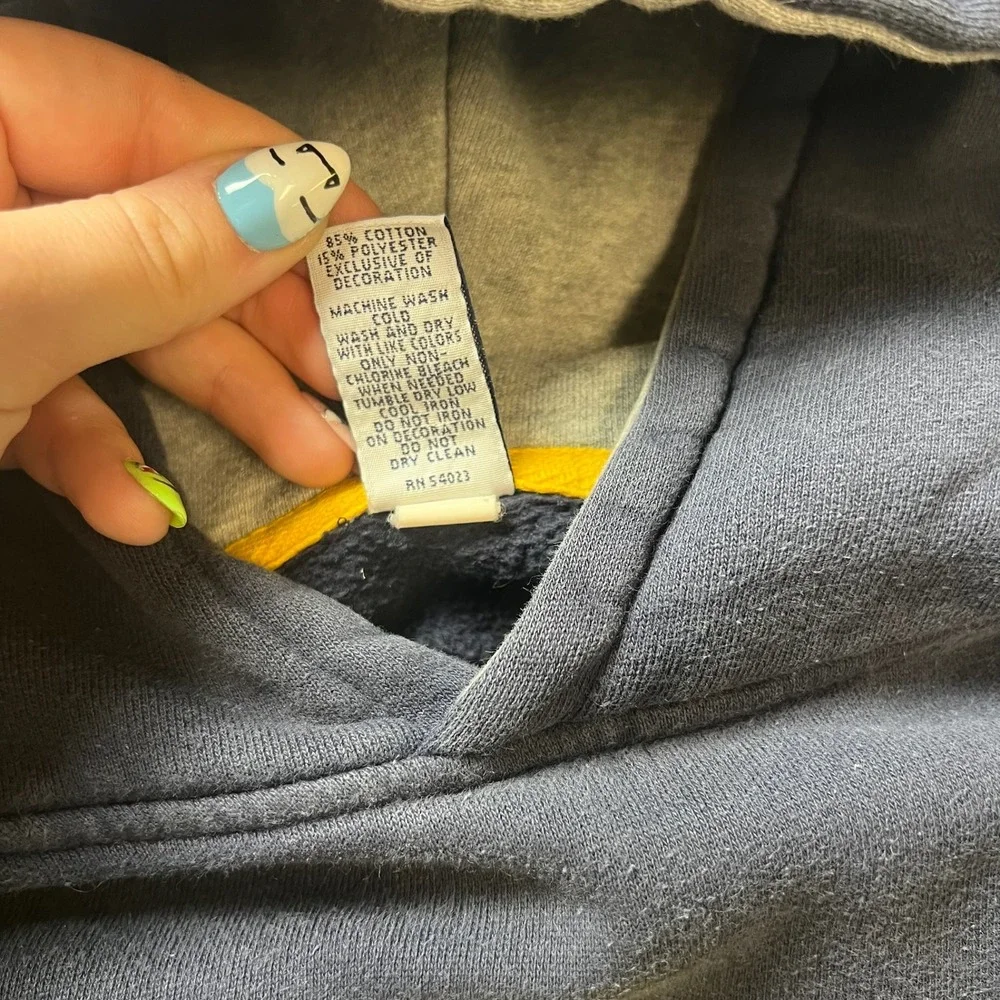Gap Hoodie Kids XL 12 Navy Blue Yellow Logo Applique‎ Fleece Pullover Sweatshirt